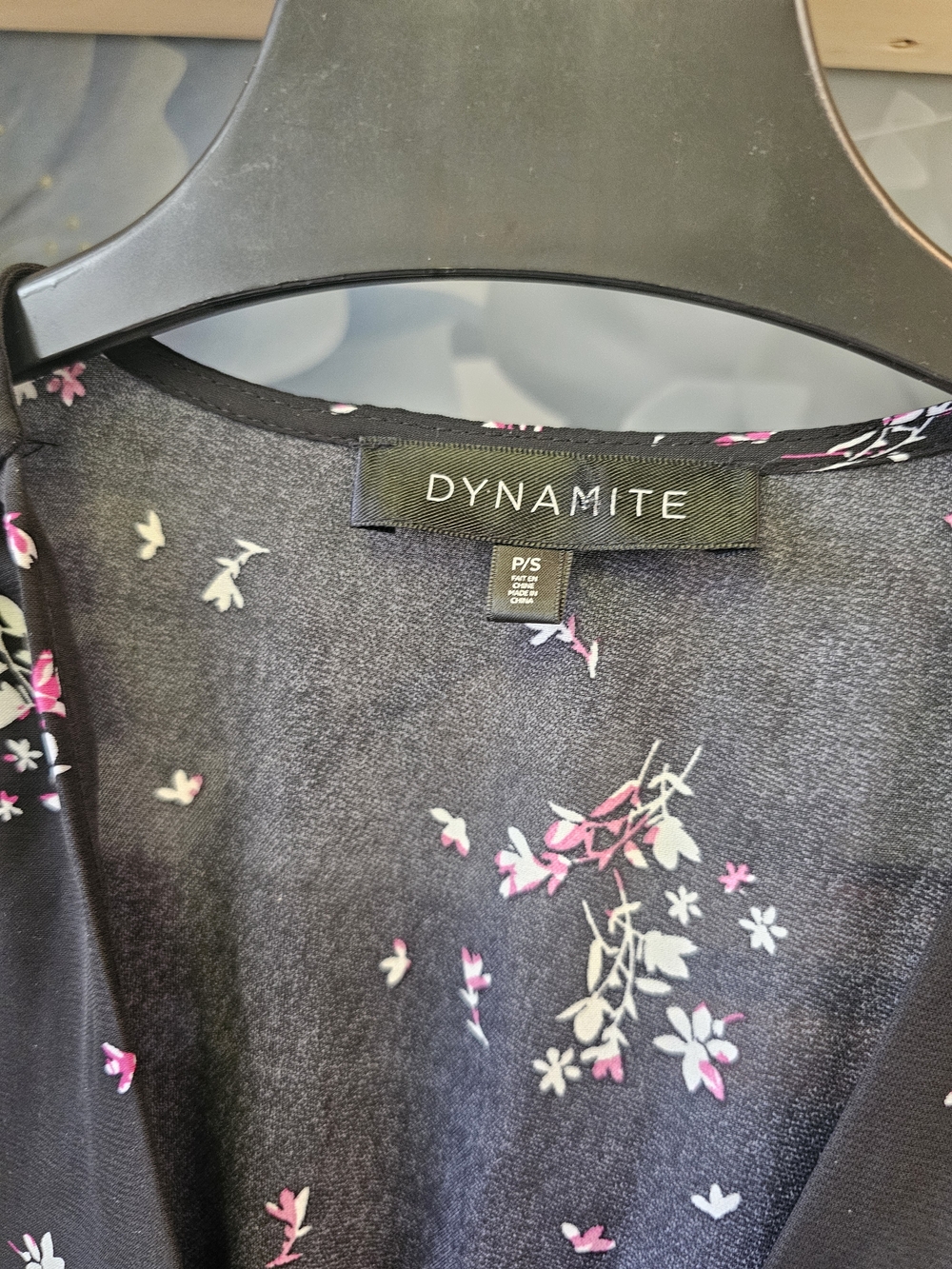 Dynamite Black Floral Wrap Dress with Pink Accents - Picture 4 of 4